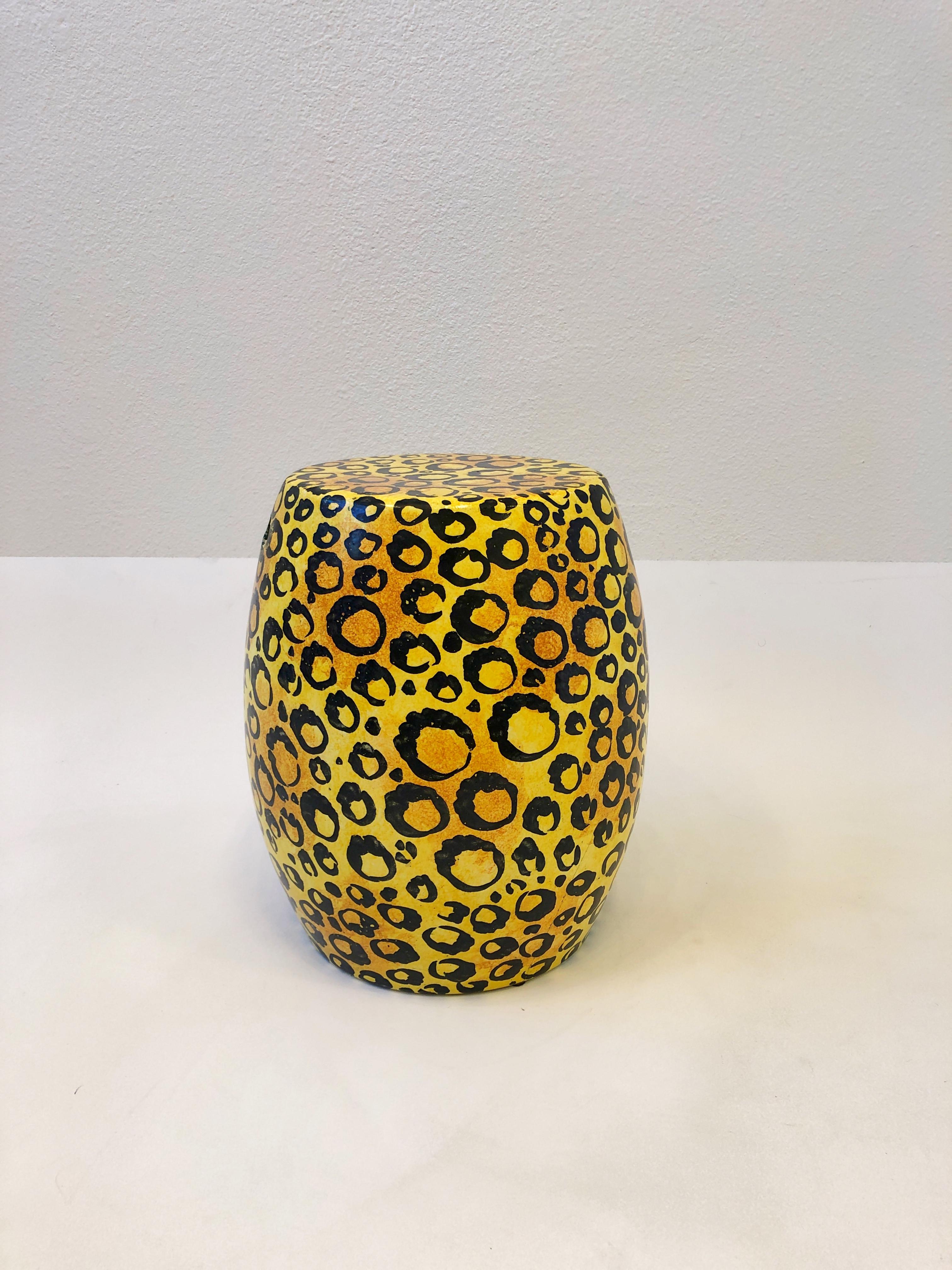 Spanish Ceramic Leopard Print Drum Table  For Sale 1