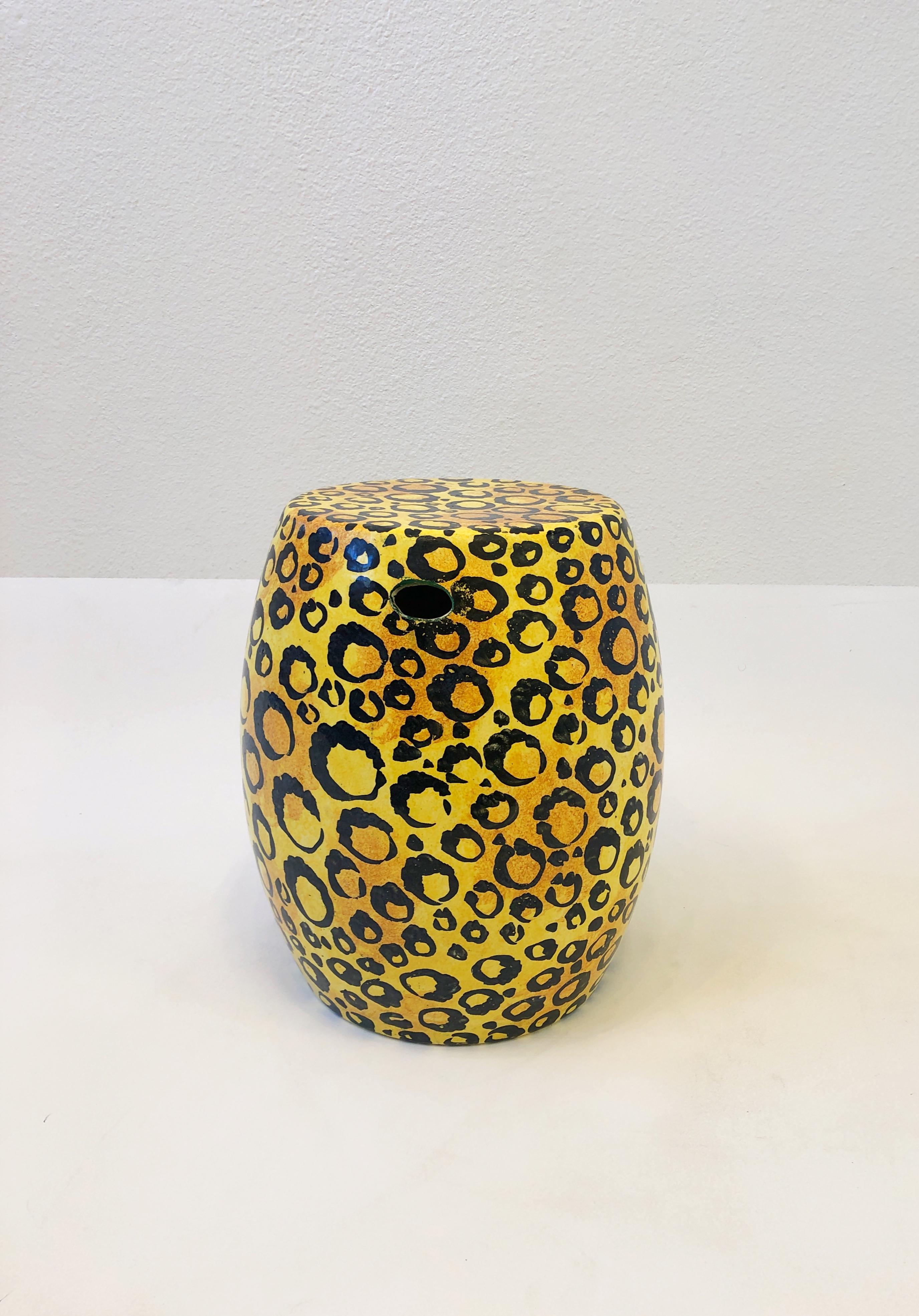 Spanish Ceramic Leopard Print Drum Table  For Sale 2