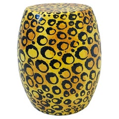 Spanish Ceramic Leopard Print Drum Table 