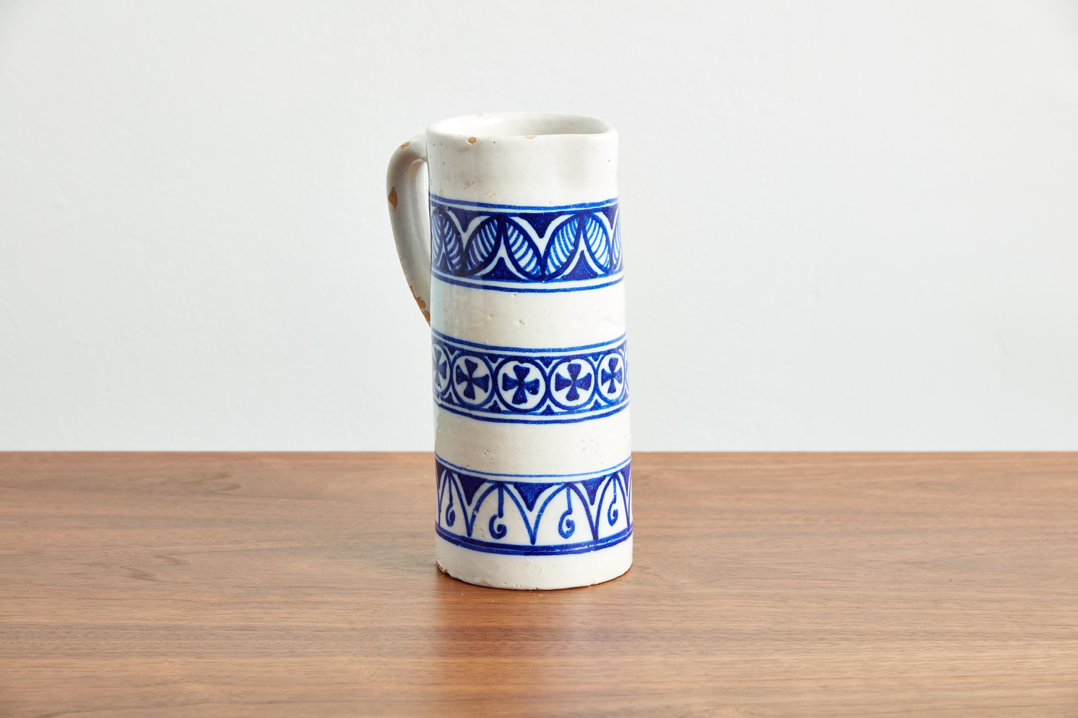 Mid-20th Century Spanish Ceramic Pitcher and Mug Set For Sale