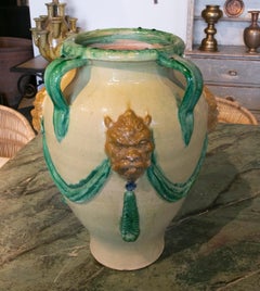 Spanish Ceramic Pottery Glazed with Lions and Painted by Hand
