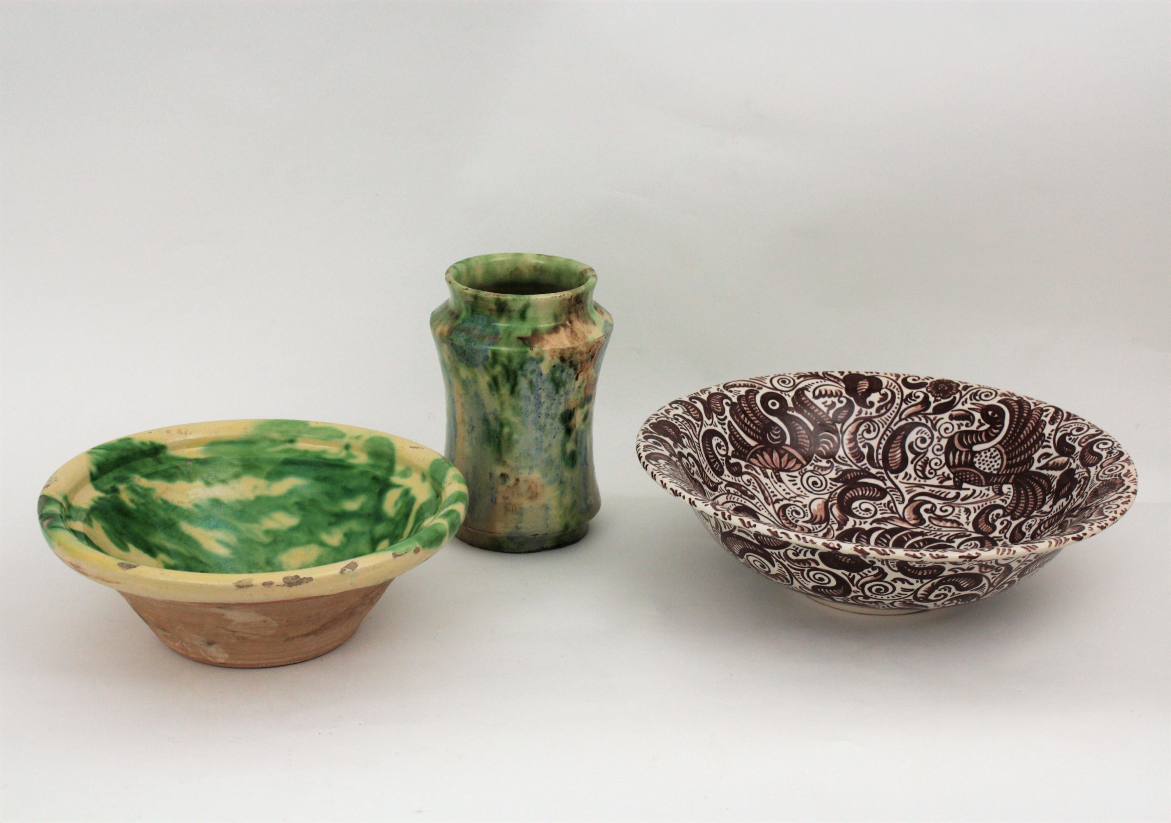 Rustic Spanish Ceramic Terracotta Centerpiece Bowl For Sale