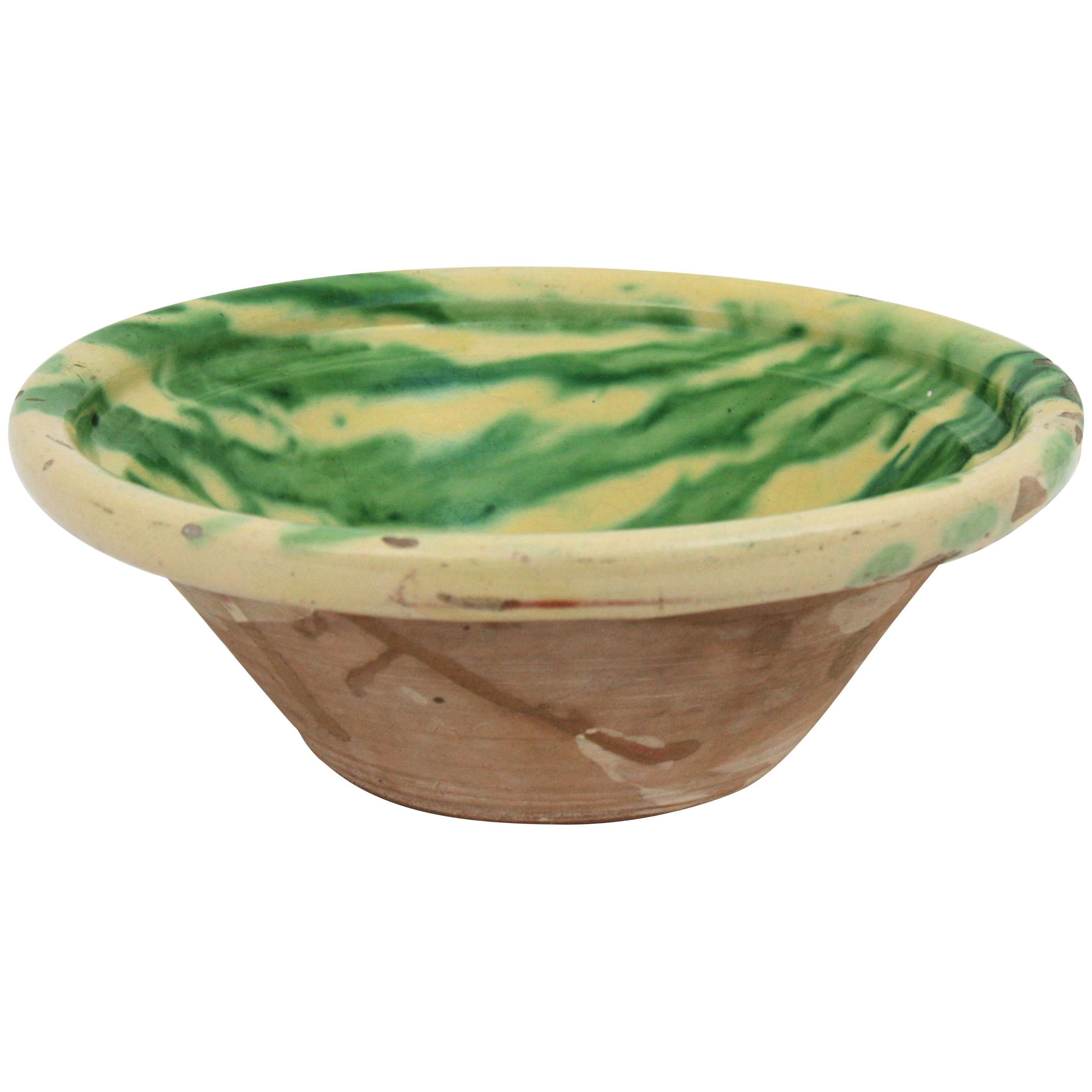 Glazed Spanish Ceramic Terracotta Centerpiece Bowl For Sale