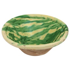 Spanish Ceramic Terracotta Centerpiece Bowl in Green and off White