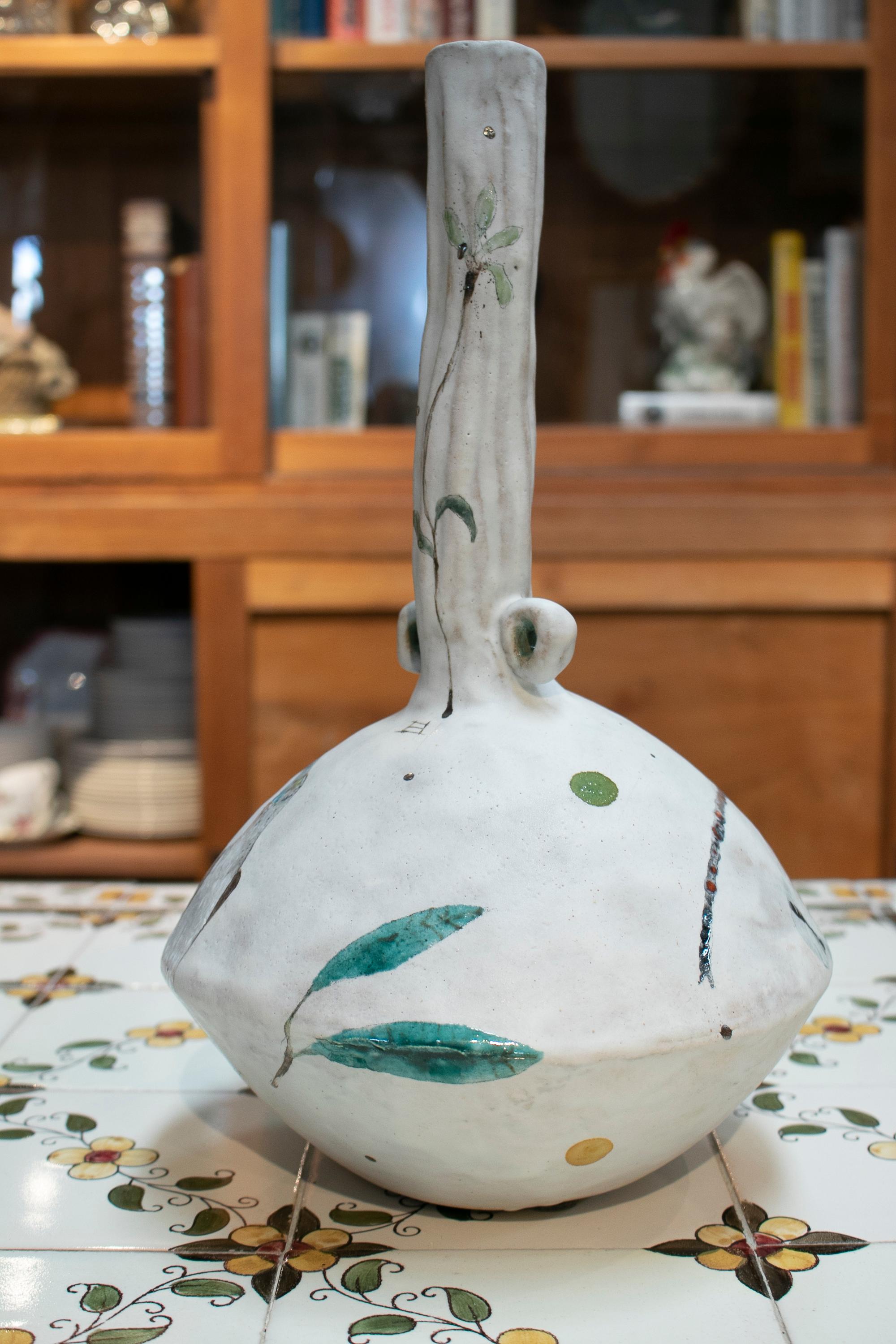 20th Century Spanish Ceramic Vase Decorated with Hand Painted Animal Motifs