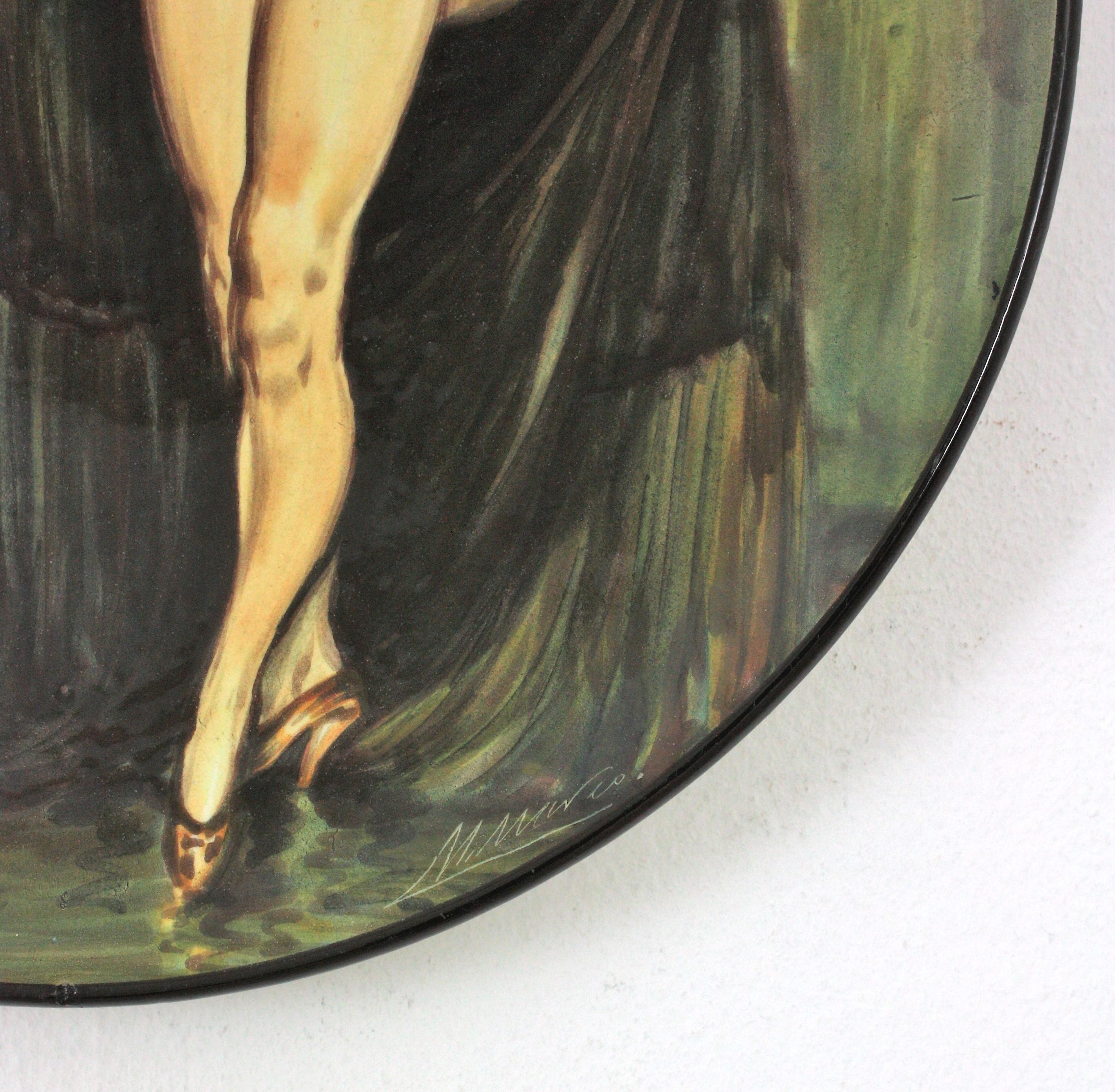 Spanish Ceramic Wall Plate, Gipsy Nude with Parrot 'Gitana Desnuda', 1950s For Sale 1