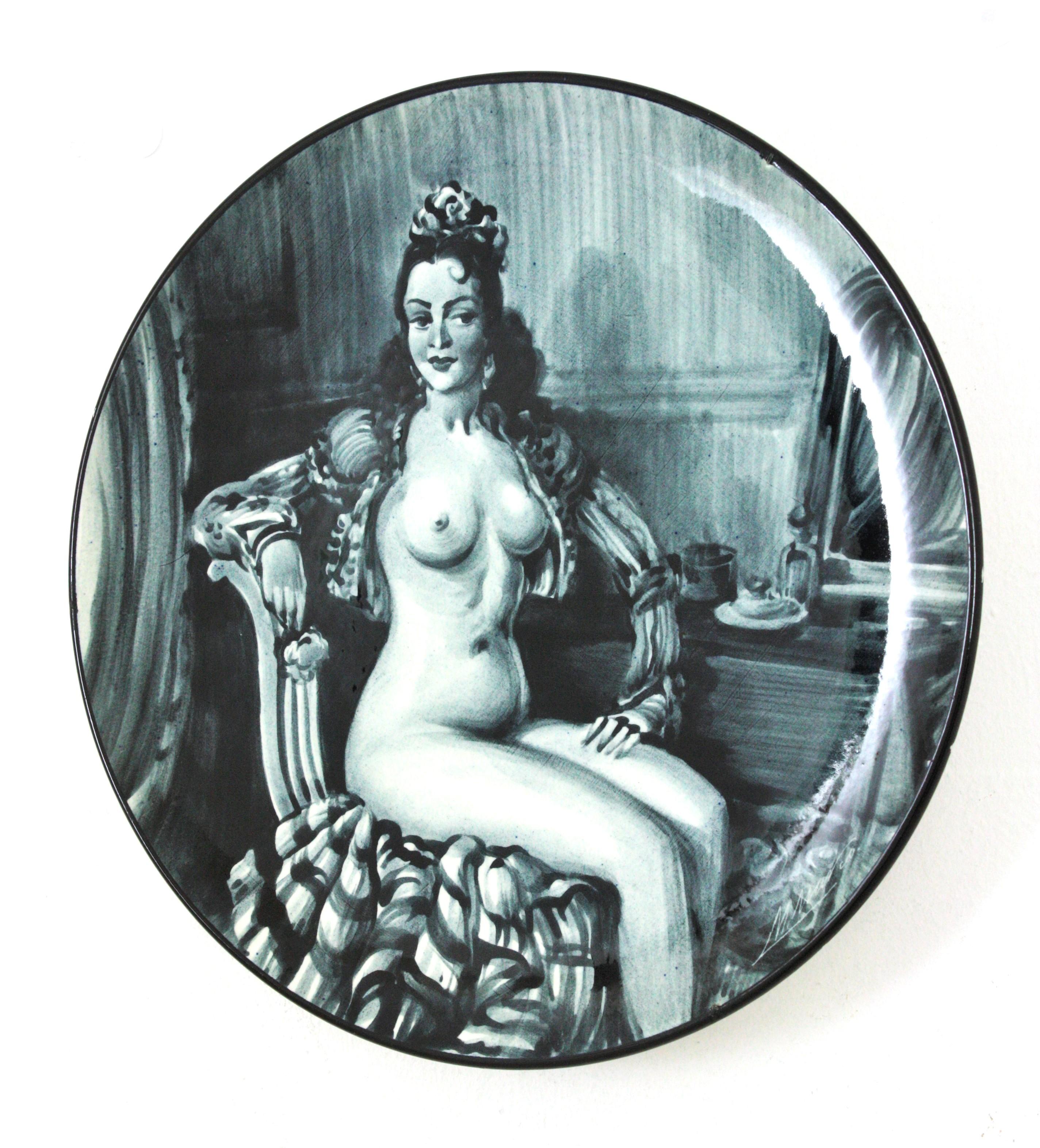 20th Century Spanish Ceramic Wall Plate, Nude Dancer 'La Oterito', 1950s For Sale