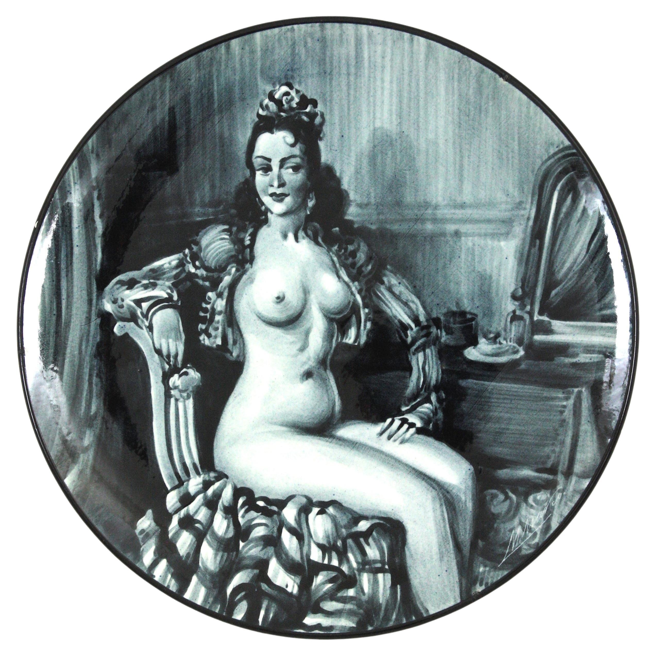 Spanish Ceramic Wall Plate, Nude Dancer 'La Oterito', 1950s For Sale