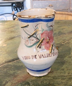 Spanish Ceramic Wine Jug with Inscription "Vino de Valdepeñas".