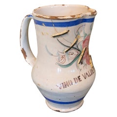 Spanish Ceramic Wine Jug with Inscription "Vino de Valdepeñas".