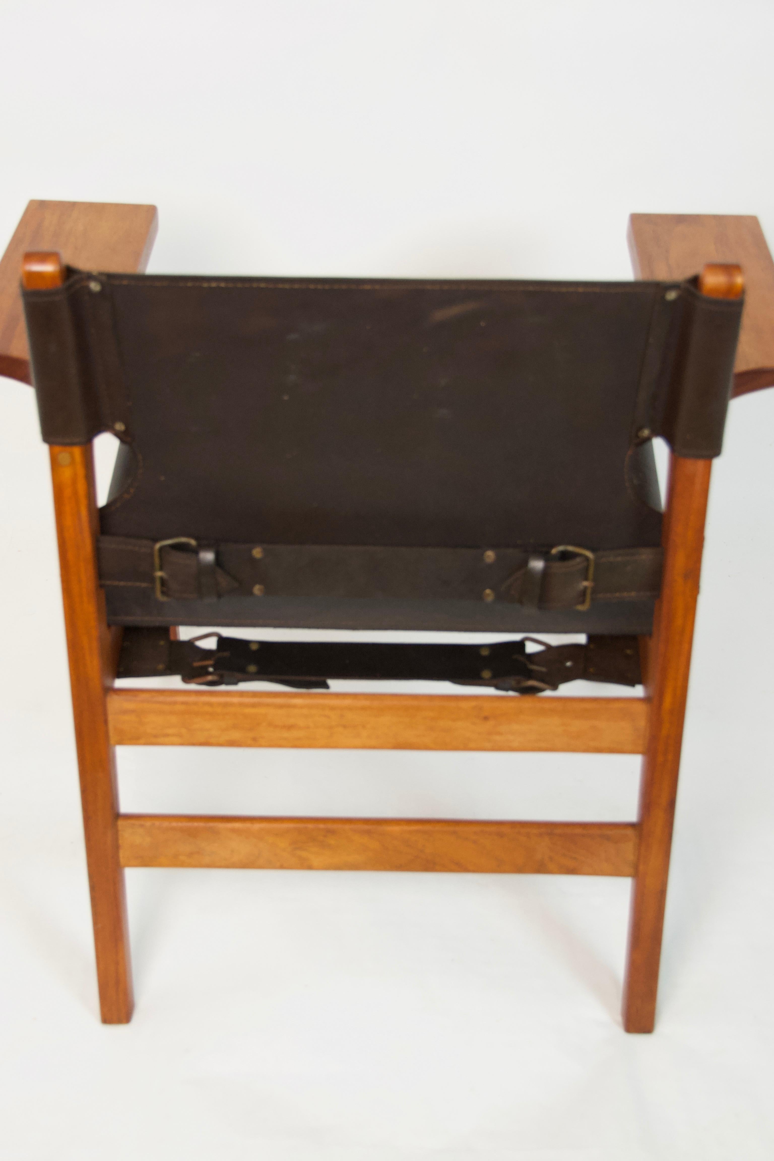 Danish Spanish Chair Borge Mogensen Style Teak and Leather, circa 1960 For Sale