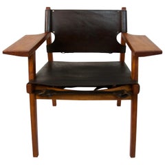 Spanish Chair Borge Mogensen Style Teak and Leather, circa 1960