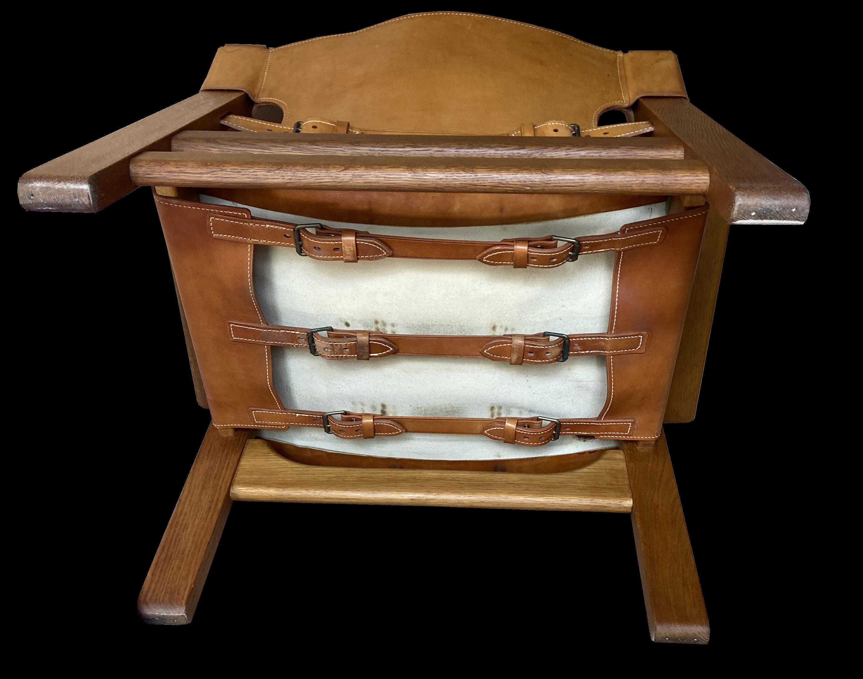 Spanischer Stuhl aus cognacfarbenem Leder und Eiche von Borge Mogensen für Fredericia (Skandinavische Moderne) im Angebot