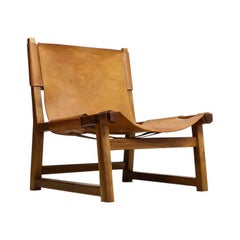 Spanish Chair by Paco Munoz in Walnut and Leather, 1960s Midcentury Design