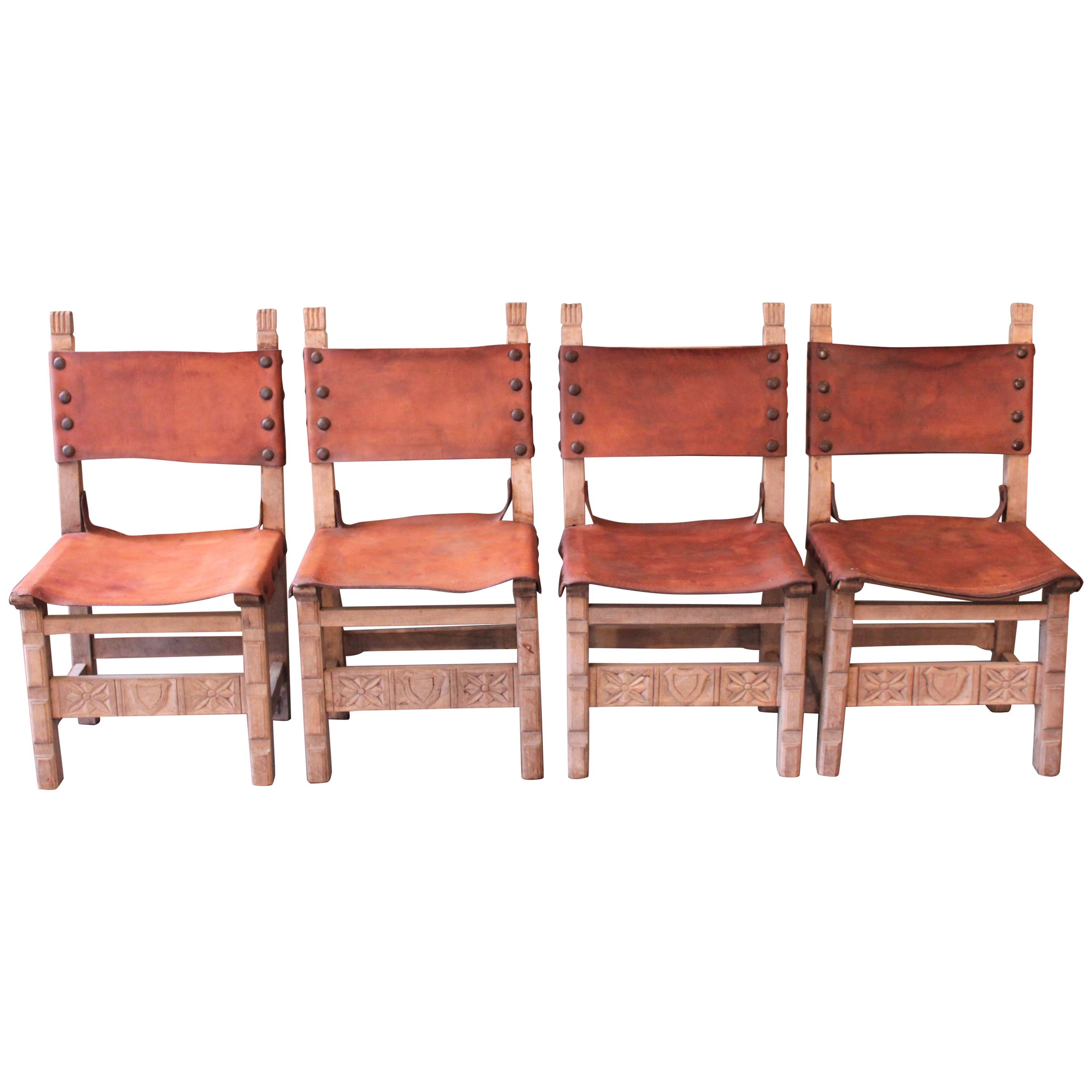 Mid-20th Century Rustic Spanish Dining Room Chairs from a German Hunting Château For Sale