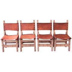 Mid-20th Century Rustic Spanish Dining Room Chairs from a German Hunting Château