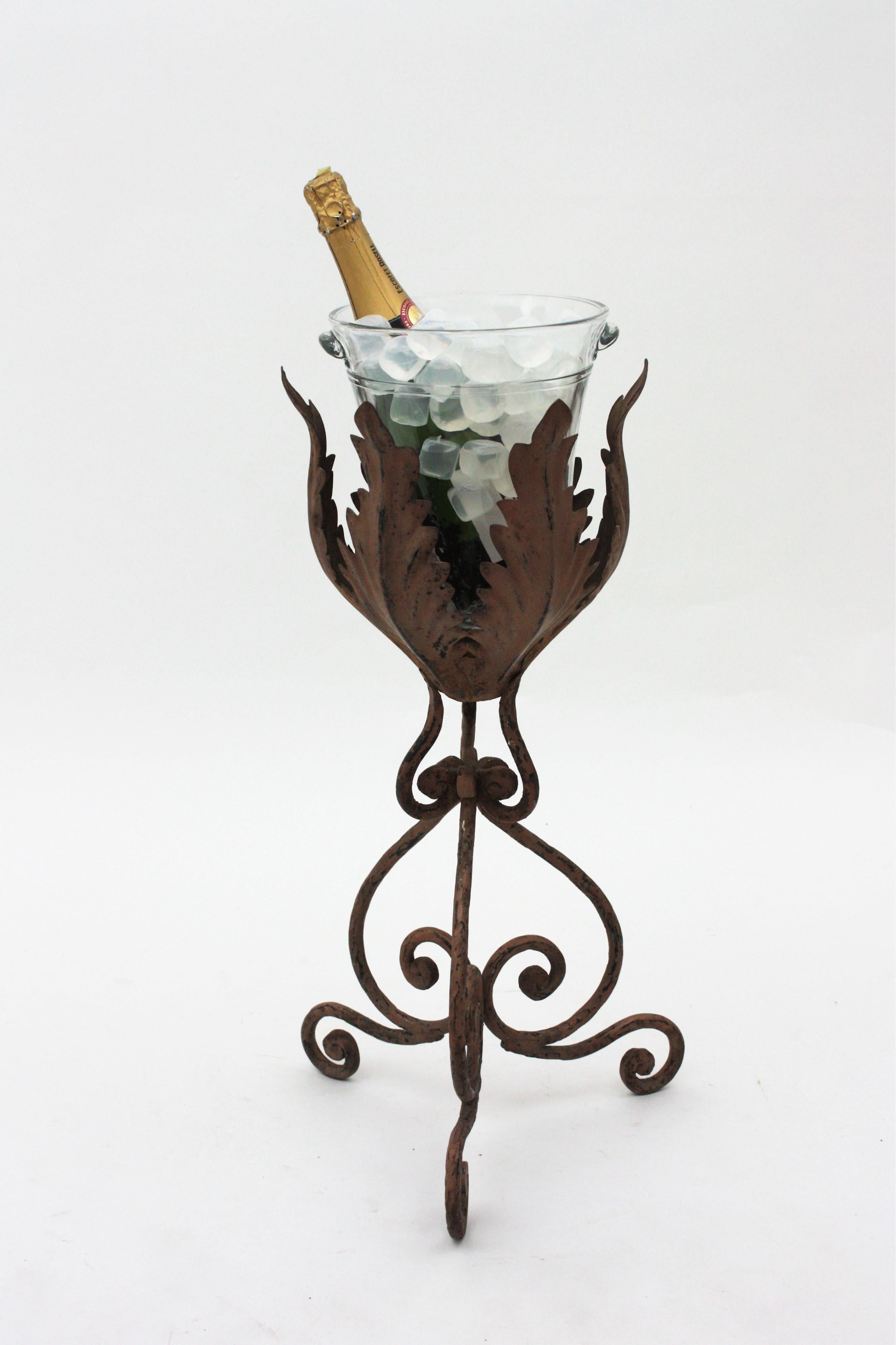 Metal Spanish Champagne Wine Cooler Stand Ice Bucket / Drinks Stand, Wrought Iron