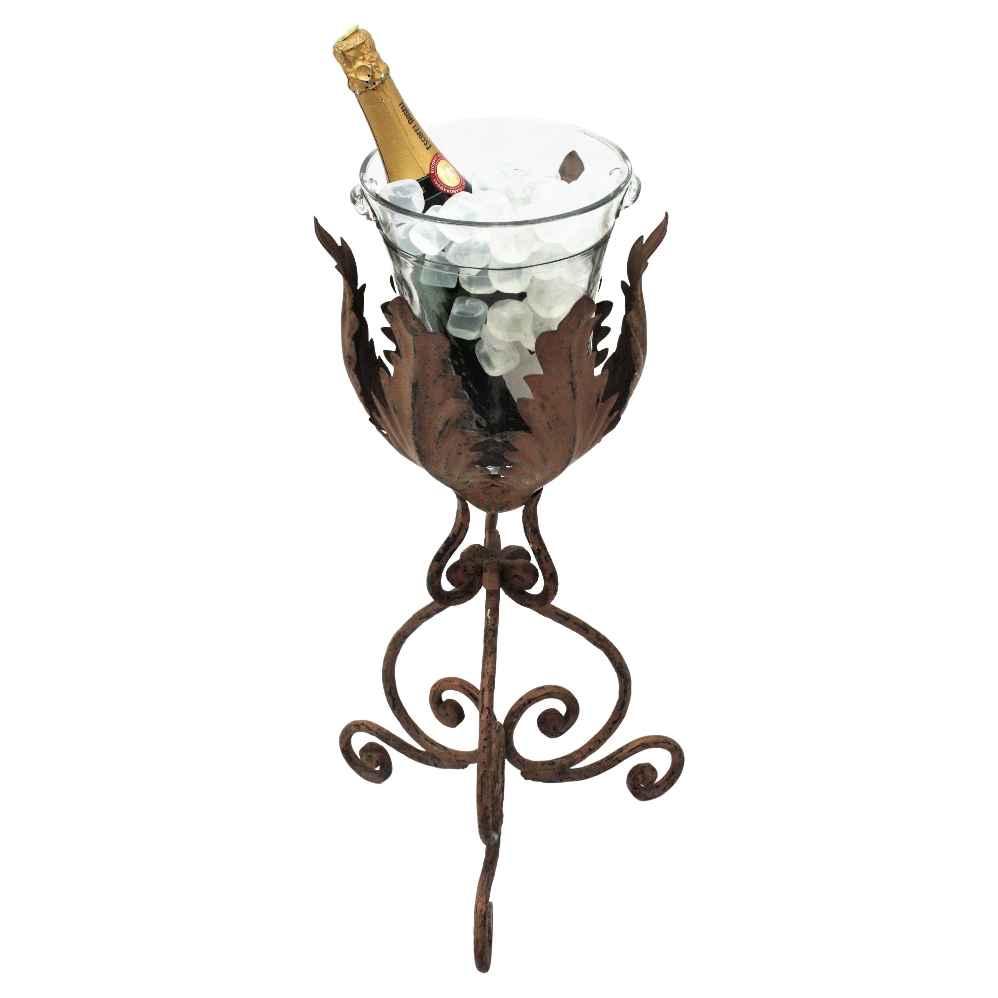 Spanish Champagne Wine Cooler Stand Ice Bucket / Drinks Stand, Wrought Iron