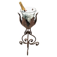 Vintage Spanish Champagne Wine Cooler Stand Ice Bucket / Drinks Stand, Wrought Iron