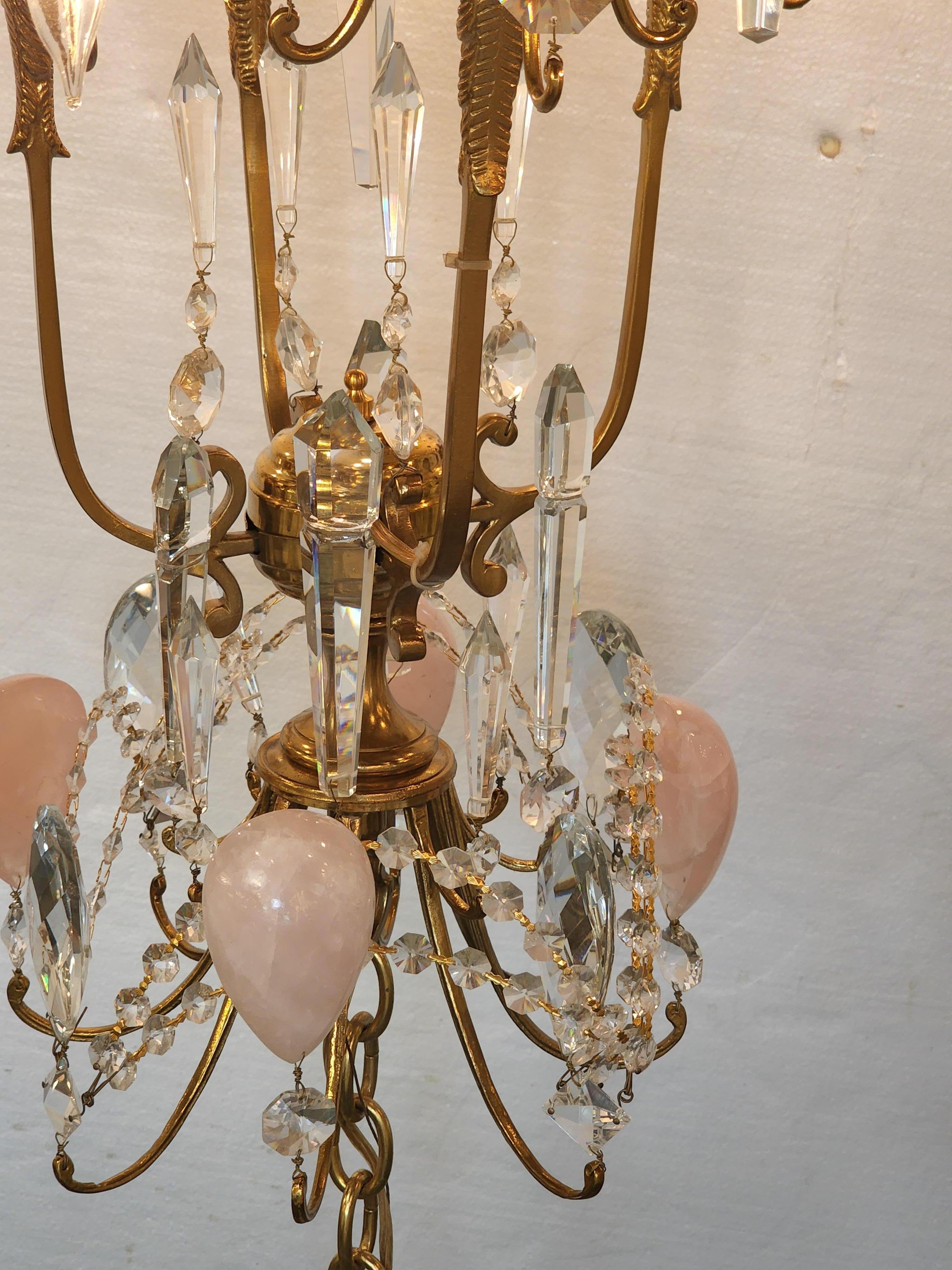 Neoclassical Spanish Chandelier with Pink Rock Crystals