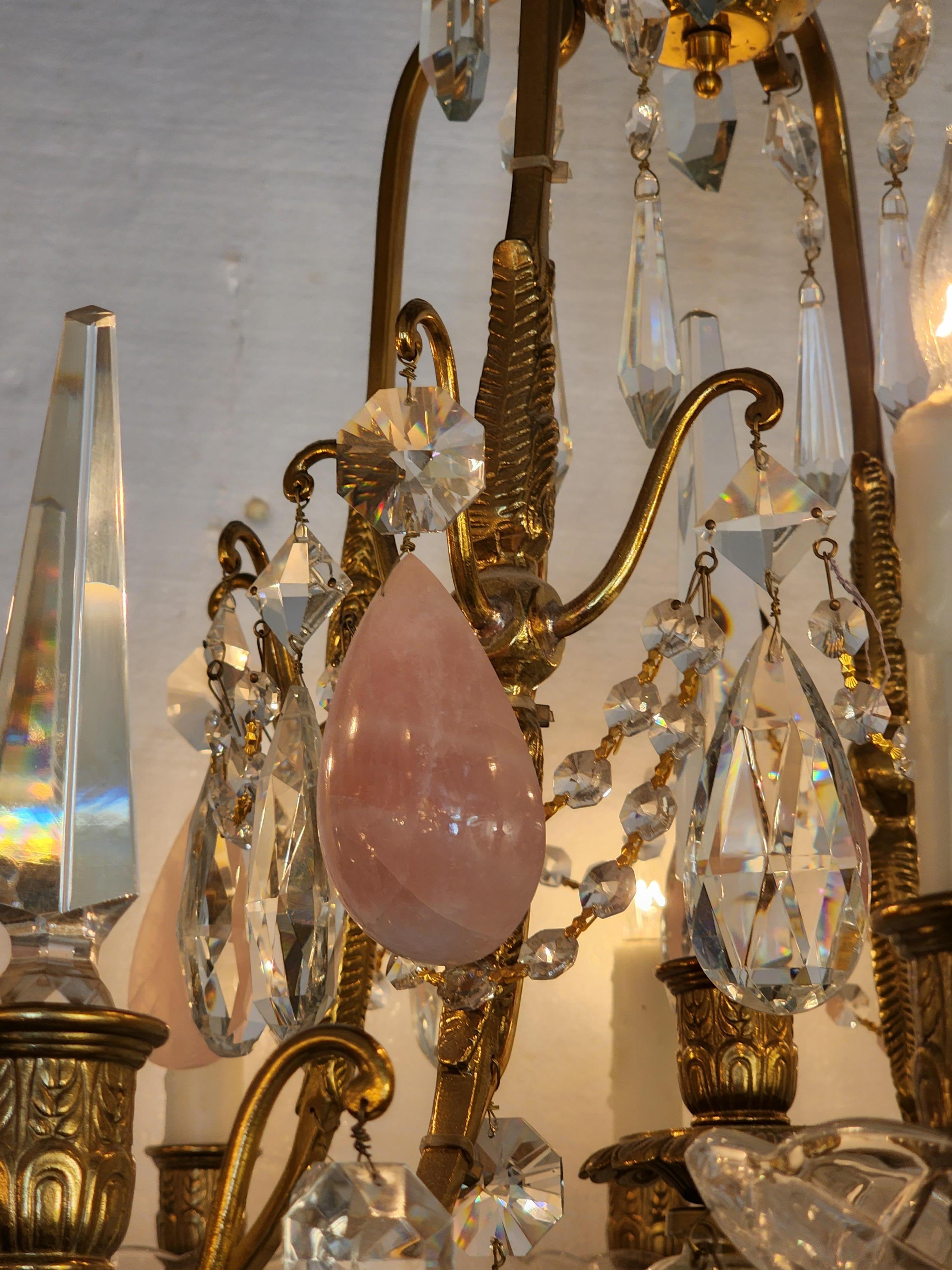 European Spanish Chandelier with Pink Rock Crystals