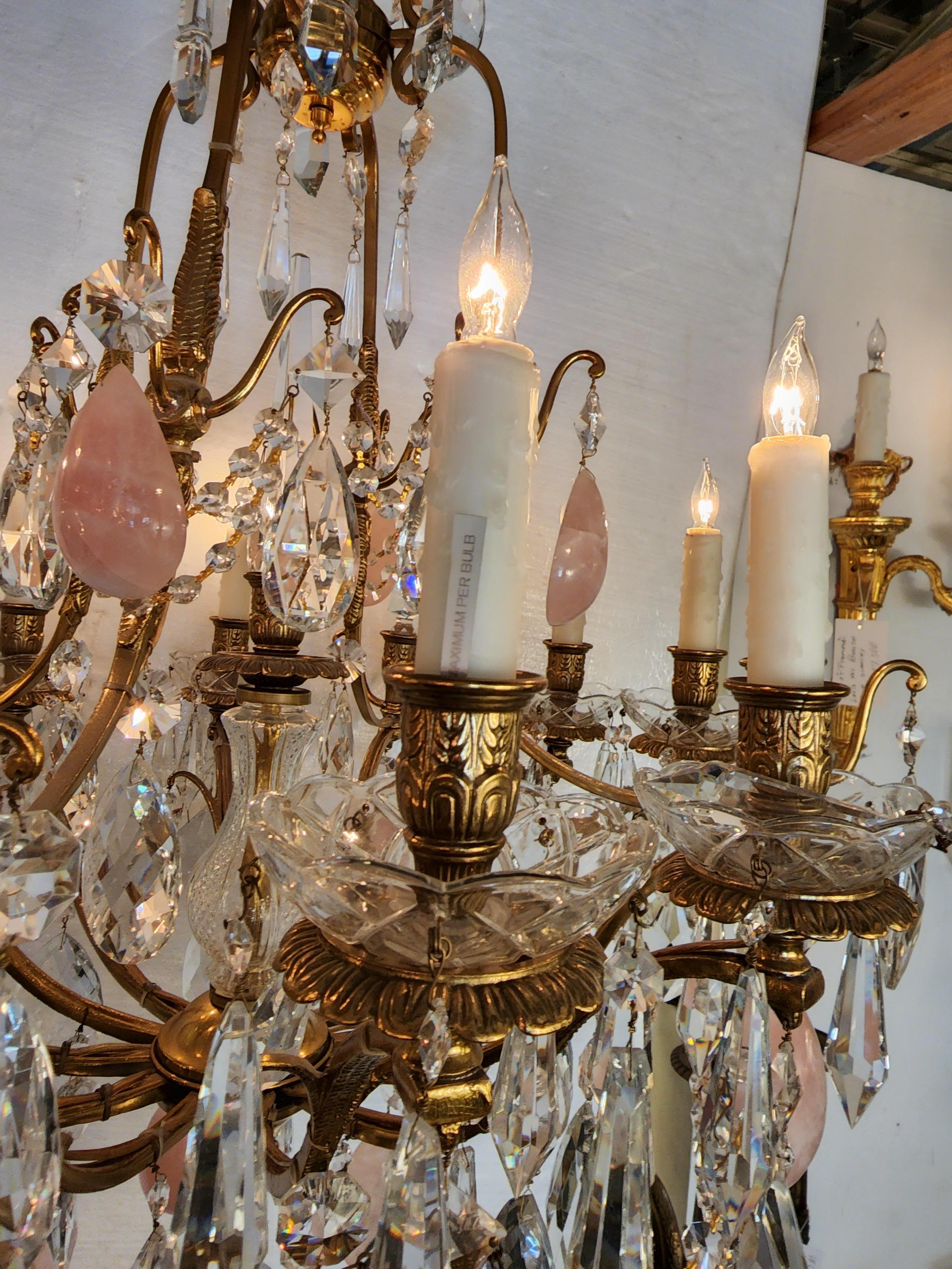 Contemporary Spanish Chandelier with Pink Rock Crystals