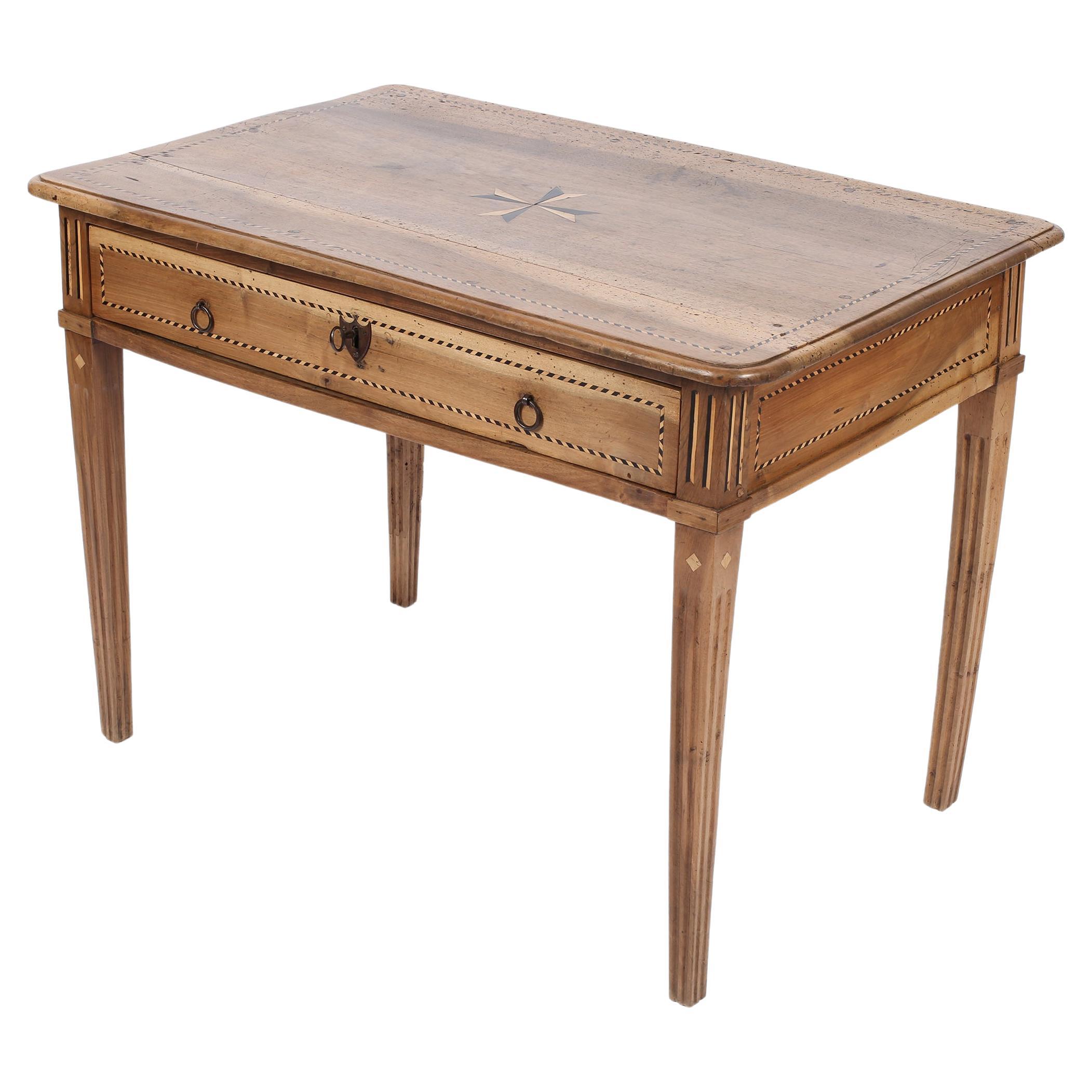 Spanish Charles IV Walnut Marquetry Writing Desk Side Table c. 1790 For Sale