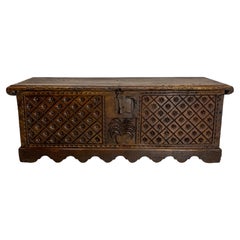 Spanish Chest or Coffer Carved Walnut, End of Bed 18th Century