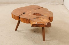 Spanish Chestnut Wood Thickly Cut Slap Top Coffee Table with Nice, Organic Shape