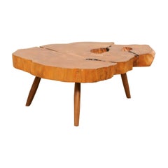 Spanish Chestnut Wood Thickly Cut Slap Top Coffee Table with Nice, Organic Shape