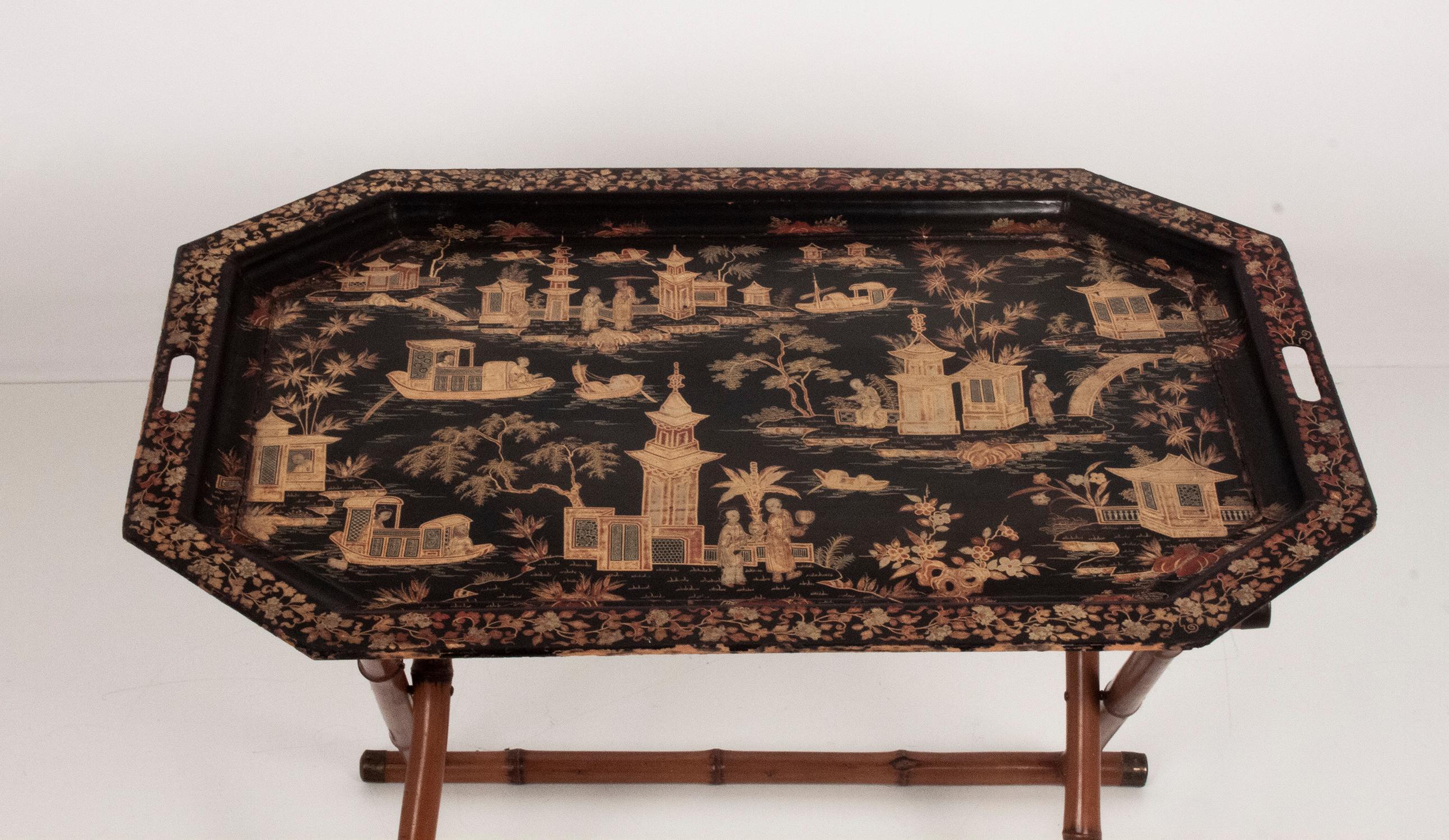 Spanish Chinoiserie Folding Tray Table, 1960s 4