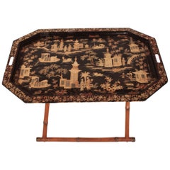 Spanish Chinoiserie Folding Tray Table, 1960s