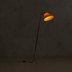 Spanish Chrome + Leather Floor Lamp with Parchment Shade by Pete Sans, 1990s