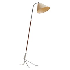 Spanish Chrome + Leather Floor Lamp with Parchment Shade by Pete Sans, 1990s