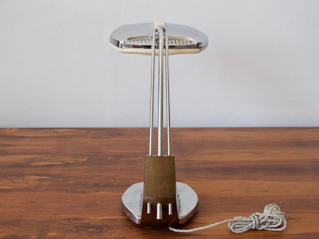 Spanish Chromed Metal and Wood Table Lamp by Fase 2