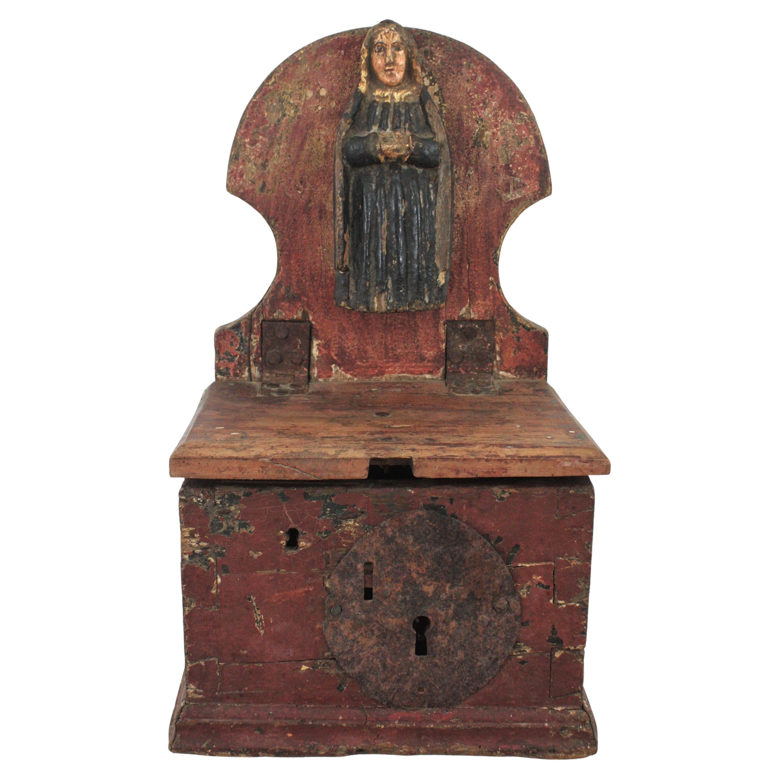 Cassetta delle elemosine della chiesa spagnola / Decorazione da parete con dettaglio di suora intagliata, XVIII secolo