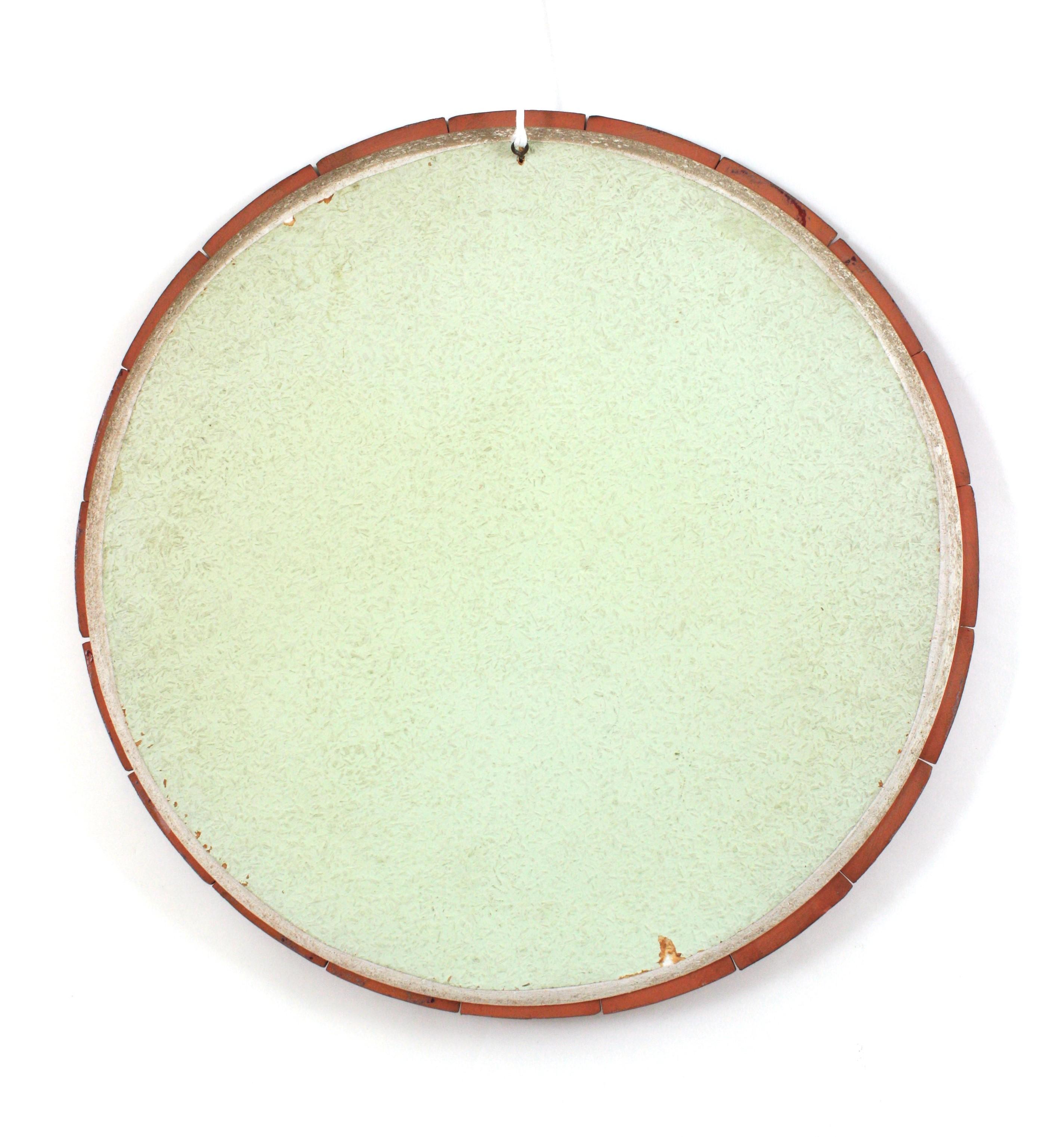 Spanish Circular Wall Mirror in Red Glazed Ceramic, 1960 For Sale 9