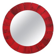 Spanish Circular Wall Mirror in Red Glazed Ceramic, 1960