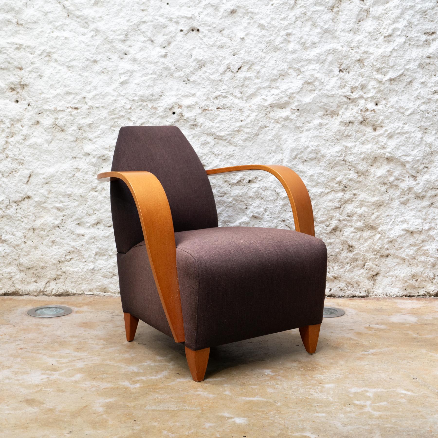 Spanish Club Chair with Plywood Armrests and Original Upholstery, Circa 1980

Type: Club Chair

Material: Plywood armrests and original fabric upholstery

Origin: Spain

Manufacture Year: Circa 1980

Designer: Unknown

Condition: Original condition