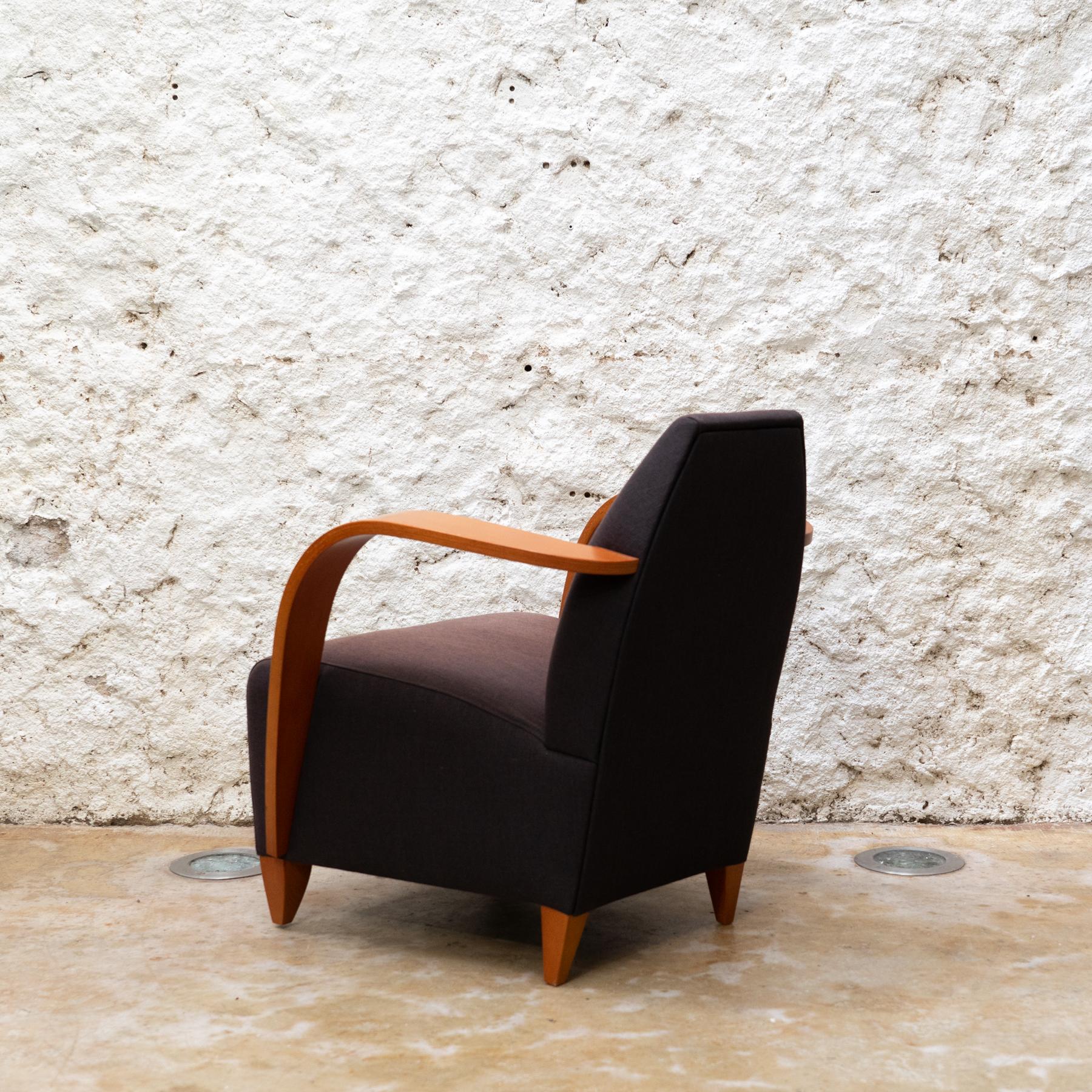 Spanish Club Chair with Plywood Armrests and Original Upholstery, Circa 1980 For Sale 1