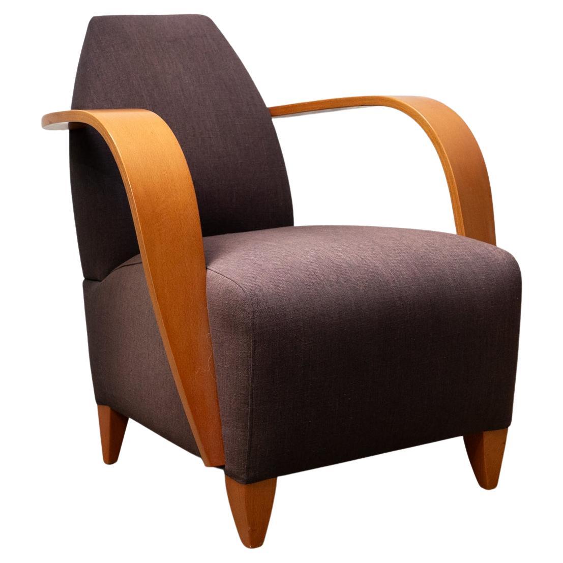 Spanish Club Chair with Plywood Armrests and Original Upholstery, Circa 1980 For Sale