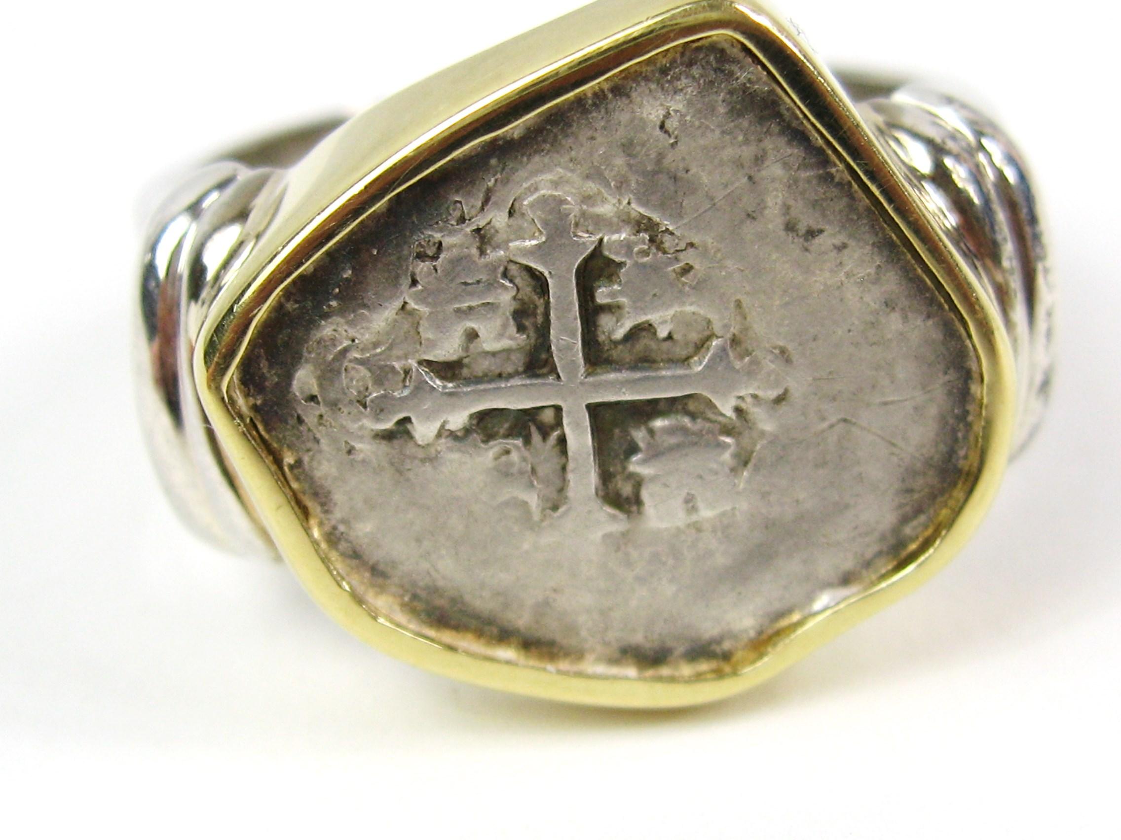 Spanish Cob Coin Ring - Half Reale in Sterling & 18Kt For Sale 3