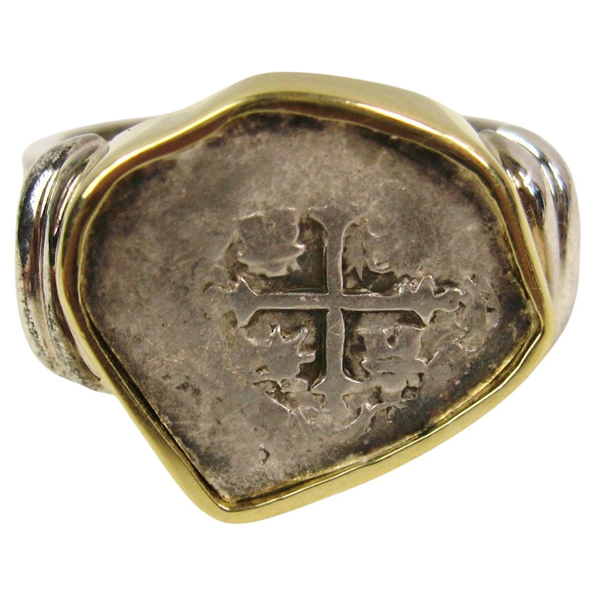 Spanish Cob Coin Ring - Half Reale in Sterling & 18Kt For Sale