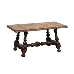 Spanish Coffee Table w/17th Century Hand-Tooled Leather Top