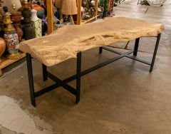 Spanish Coffee Table with Root Table Top and Custom Made Iron Base