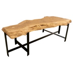 Spanish Coffee Table with Root Table Top and Custom Made Iron Base