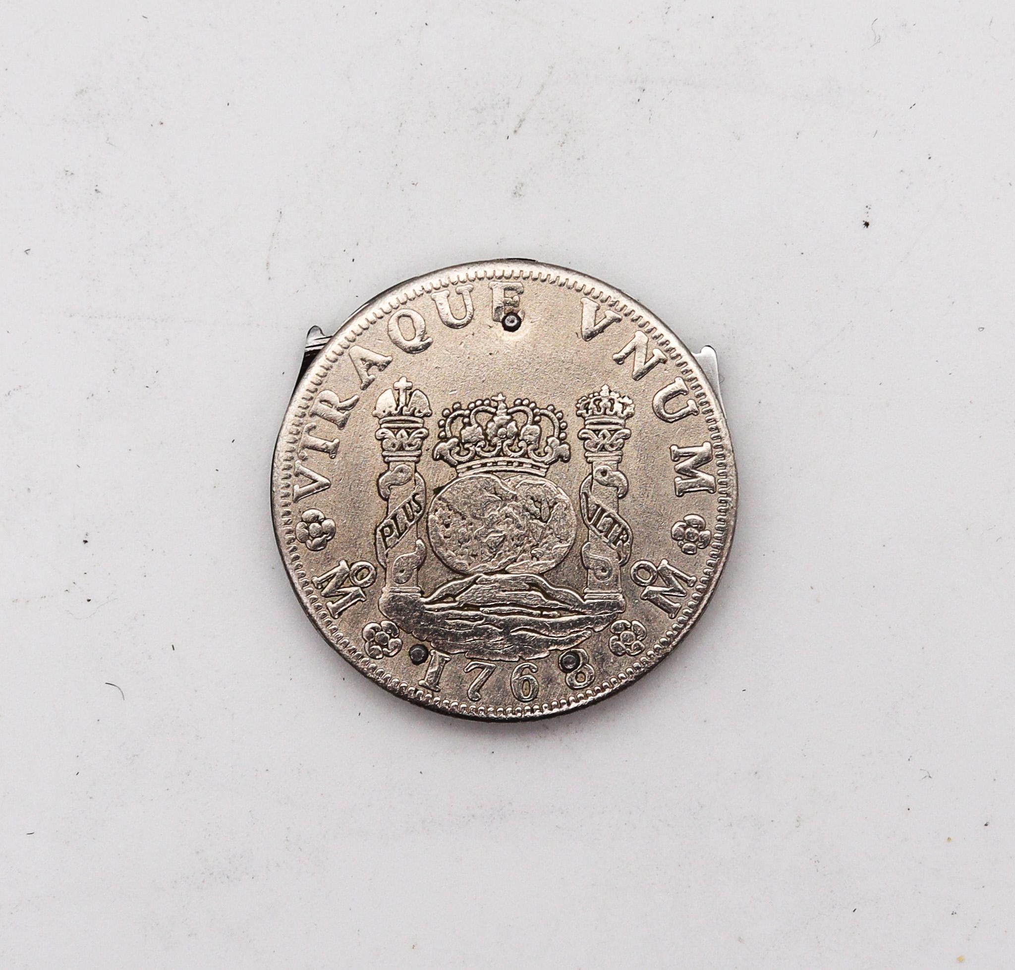 Spanische Münze 1768 Antikes klappbares Taschenmesser in 916 Sterlingsilber (Art déco) im Angebot