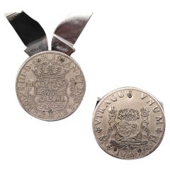 Couteau de poche pliant ancien en argent sterling 916 avec pièce de monnaie espagnole 1768