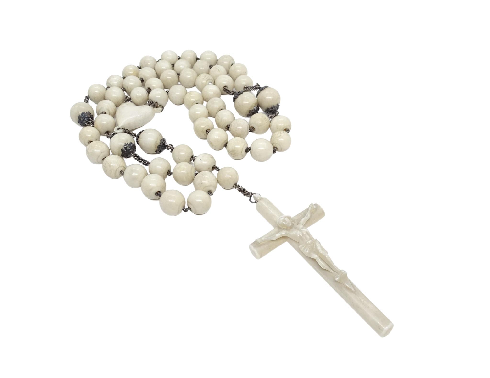 Spanish  Collection Rosary in bone and silver In Good Condition For Sale In VALLADOLID, ES