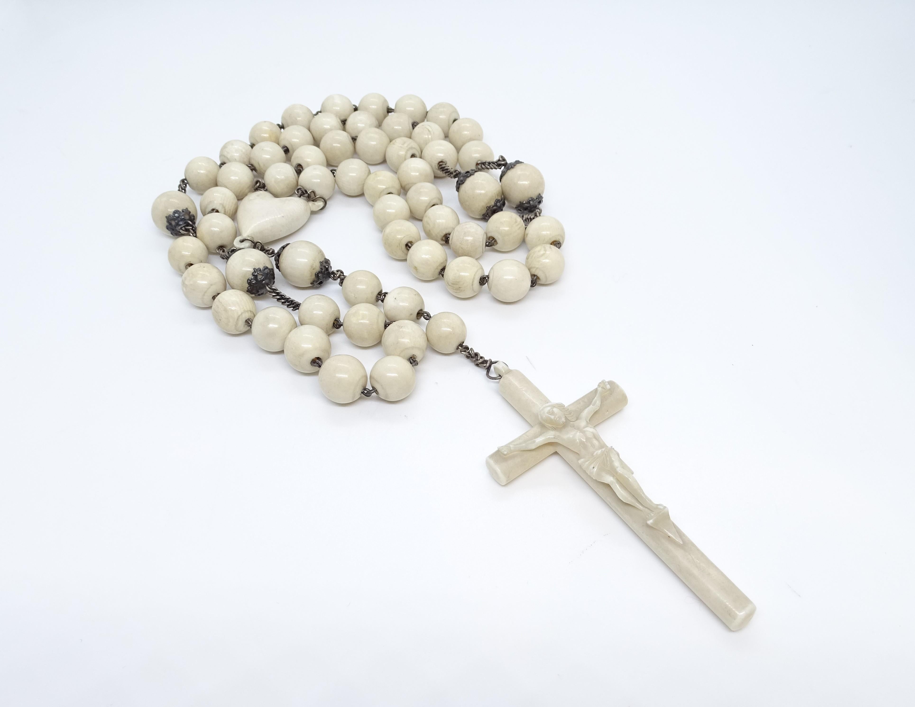 Spanish  Collection Rosary in bone and silver For Sale 1